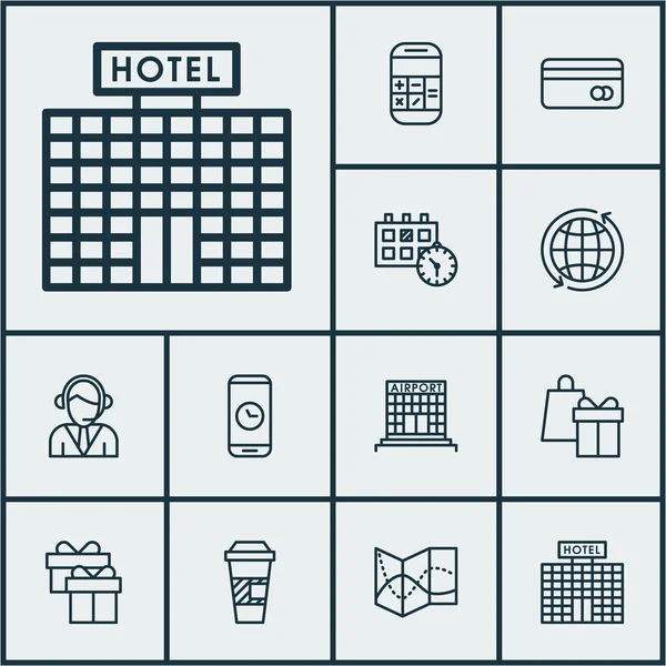 Set di icone di viaggio su chiamata Durata, Calcolo e argomenti dello shopping. Illustrazione vettoriale modificabile. Include Globo, Scheda, tempo e più icone vettoriali . — Vettoriale Stock