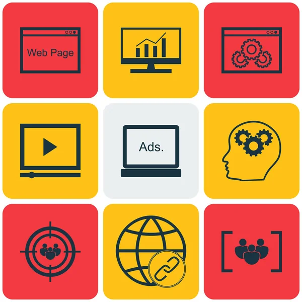 Набор маркетинговых иконок на веб-сайте Производительность, цифровые медиа и подключение темы. Векторная таблица. Includes Digital, Performance, Link and More Vector Icons . — стоковый вектор