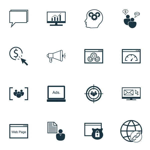 Conjunto de iconos SEO en medios digitales, investigación de mercado y temas de grupos focales. Ilustración vectorial editable. Incluye análisis, rendimiento, seguridad y más iconos vectoriales . — Vector de stock
