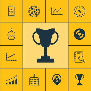 12 evrensel düzenlenebilir simgeler kümesi. Web, mobil ve App tasarım için kullanılabilir. Kutlama pastası, başarılı yatırım, doğum günü pastası ve daha fazlası gibi simgeleri içerir.