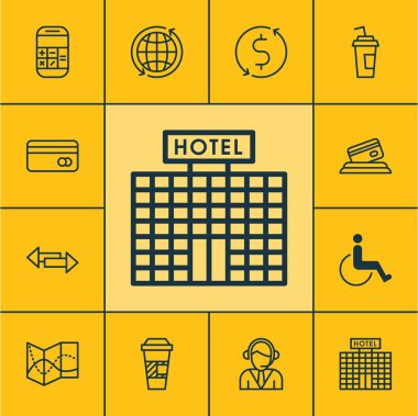 Hesaplama, kavşak ve erişilebilirlik konuları üzerinde ulaşım simgeler kümesi. Düzenlenebilir vektör çizim. Yol, Merkezi, yön ve daha fazla vektör simge içerir.