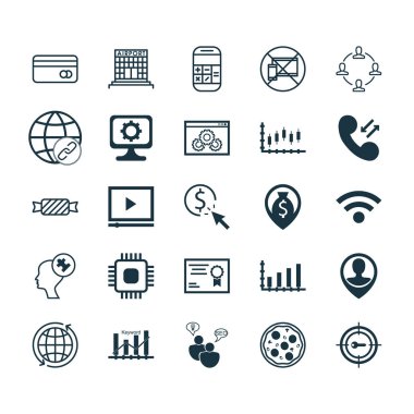 25 evrensel düzenlenebilir simgeler kümesi. Web, mobil ve App tasarım için kullanılabilir. Web sitesi performans, sertifika, insan aklının ve daha fazlası gibi simgeleri içerir.