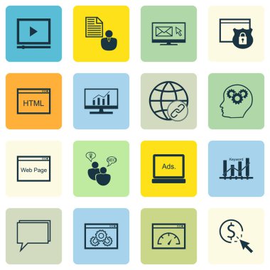 Yükleme hızı, Web sitesi performans ve dijital medya konular üzerinde Seo simgeler kümesi. Düzenlenebilir vektör çizim. SEO, Plan, sıralama ve daha fazla vektör simge içerir.