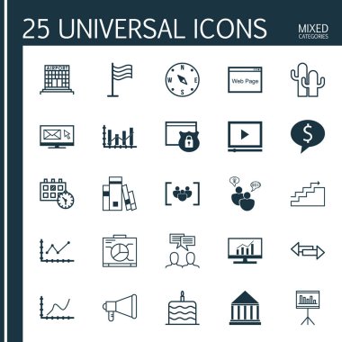 25 evrensel düzenlenebilir simgeler kümesi. Web, mobil ve App tasarım için kullanılabilir. Güvenlik, tartışma, başarı grafik ve daha fazlası gibi simgeleri içerir.