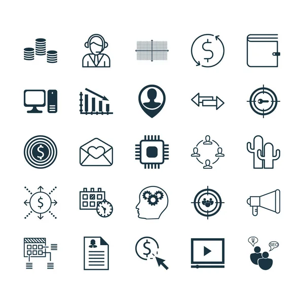 Set de 25 iconos editables universales. Puede ser utilizado para el diseño web, móvil y de aplicaciones. Incluye iconos como la lluvia de ideas SEO, el proceso cerebral, el operador y más . — Vector de stock