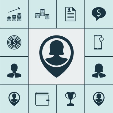 İnsan kaynakları yöneticisi, paralar büyüme ve turnuva konularda simgeler kümesi. Düzenlenebilir vektör çizim. Erkek, çanta, sohbet ve daha fazla vektör simge içerir.