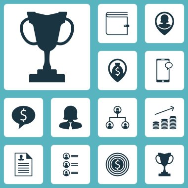 Paralar büyüme, PIN çalışan ve özgeçmiş konularda Yönetim simgeler kümesi. Düzenlenebilir vektör çizim. Profil, iş, başarı ve daha fazla vektör simge içerir.