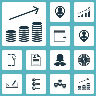 İş kadını, PIN çalışan ve iş hedefi konuları İK simgeler kümesi. Düzenlenebilir vektör çizim. Artış, profil, çanta ve daha fazla vektör simge içerir.