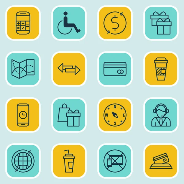 Conjunto de iconos de viaje sobre cálculo, duración de la llamada y temas de accesibilidad. Ilustración vectorial editable. Incluye mundo, dirección, débito y más iconos vectoriales . — Archivo Imágenes Vectoriales