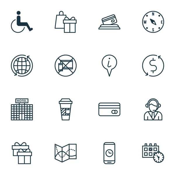 Set van vervoer iconen op afhaalmaaltijden koffie, verboden mobiele en afspraak onderwerpen. Bewerkbare vectorillustratie. Bevat agenda, Gift, overdracht en meer Vector Icons. — Stockvector