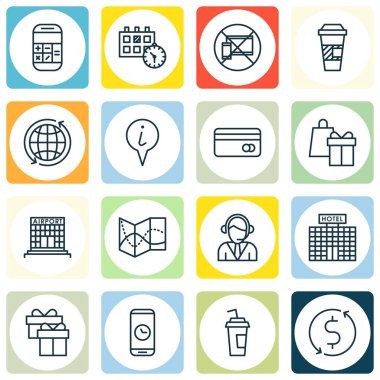 Plastik kart, otel İnşaatı ve yasak mobil konularda Havaalanı simgeler kümesi. Düzenlenebilir vektör çizim. İşaretçi, takvim, kupa ve daha fazla vektör simge içerir.