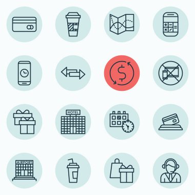 Havaalanı inşaatı, seyahat etmek simge kümesi alışveriş ve otel inşaatı konular. Düzenlenebilir vektör çizim. Oklar, matematik, hesaplama ve daha fazla vektör simge içerir.
