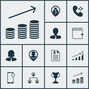 Başarılı yatırım, Yöneticisi ve kadın uygulama konularda Yönetim simgeler kümesi. Düzenlenebilir vektör çizim. Sikkeleri, PIN, para ve daha fazla vektör simge içerir.