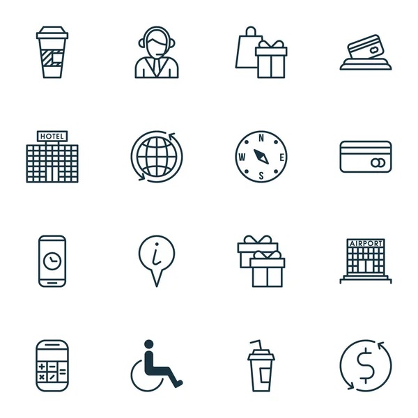 Set van luchthaven iconen op Info aanwijzer, wereld en drankje Cup onderwerpen. Bewerkbare vectorillustratie. Omvat Dollar, betaling, Math en meer Vector Icons. — Stockvector