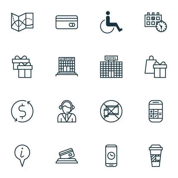 Set van vervoer iconen op de bouw van de luchthaven, benoeming en verboden mobiele onderwerpen. Bewerkbare vectorillustratie. Omvat winkelen, betaling, niet en meer Vector Icons. — Stockvector