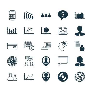 25 evrensel düzenlenebilir simgeler kümesi. Web, mobil ve App tasarım için kullanılabilir. Yükseltme diyagramı, plastik kart, konferans ve daha fazlası gibi unsurları içerir.