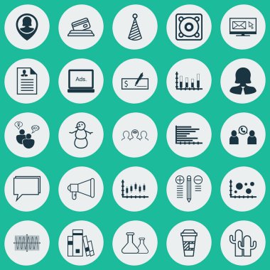 25 evrensel düzenlenebilir simgeler kümesi. Web, mobil ve App tasarım için kullanılabilir. PIN çalışan, borsa, iş kadını ve daha fazlası gibi unsurları içerir.