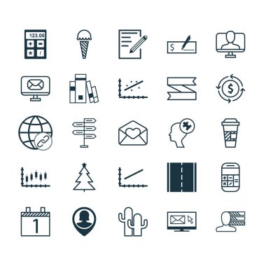 25 evrensel düzenlenebilir simgeler kümesi. Web, mobil ve App tasarım için kullanılabilir. Banka ödemesi, Kişisel Beceri ve daha fazla Online kimlik gibi öğeleri içerir.