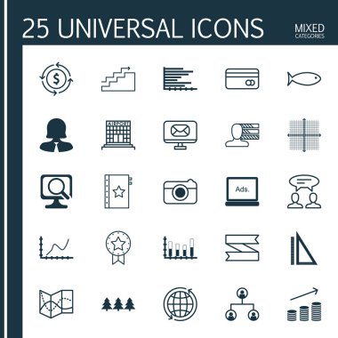 25 evrensel düzenlenebilir simgeler kümesi. Web, mobil ve App tasarım için kullanılabilir. Havaalanı inşaat, mevcut rozet, kişisel becerileri ve daha fazlası gibi unsurları içerir.