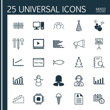 25 evrensel düzenlenebilir simgeler kümesi. Web, mobil ve App tasarım için kullanılabilir. Dondurulmuş gıda, büyüme, duyuru ve daha fazlası gibi unsurları içerir.