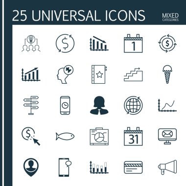 25 evrensel düzenlenebilir simgeler kümesi. Web, mobil ve App tasarım için kullanılabilir. Banka kartı, insan zihninin, para Trasnfer ve daha fazlası gibi unsurları içerir.
