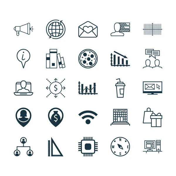 Set de 25 iconos editables universales. Puede ser utilizado para el diseño web, móvil y de aplicaciones. Incluye elementos tales como habilidades personales, mundo, correo electrónico de saludo y más . — Vector de stock