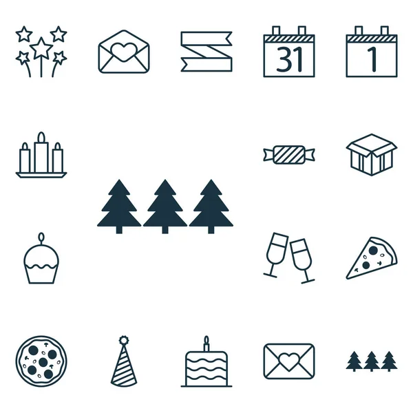 Conjunto de 16 iconos de Feliz Año Nuevo. Puede ser utilizado para el Web, móvil, interfaz de usuario y diseño infográfico. Incluye elementos tales como en blanco, caramelo, mes y más . — Archivo Imágenes Vectoriales