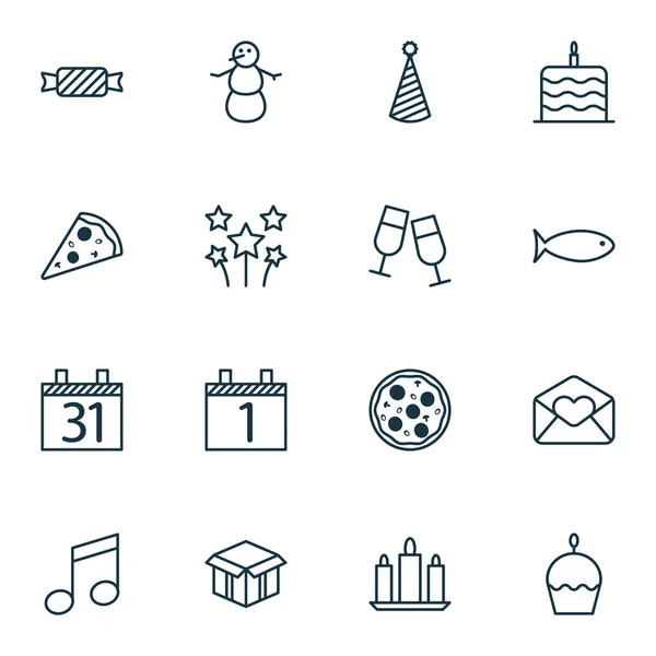 Набір з 16 іконок святкування. Може використовуватися для веб, мобільного, інтерфейсу та інфографіки. Включає такі елементи, як зима, торт, коробка та багато іншого . — стоковий вектор