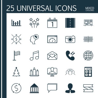 25 evrensel düzenlenebilir simgeler kümesi. Web, mobil ve App tasarım için kullanılabilir. Yöneticisi, e-posta, mali tebrik gibi unsurları içerir ve daha fazlası.