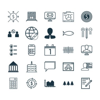 25 evrensel düzenlenebilir simgeler kümesi. Web, mobil ve App tasarım için kullanılabilir. Kutlama pastası, para, Eğitim Merkezi ve daha fazlası gibi unsurları içerir.