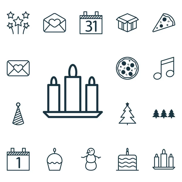 Conjunto de 16 iconos de celebración. Puede ser utilizado para el Web, móvil, interfaz de usuario y diseño infográfico. Incluye elementos tales como pieza, cumpleaños, cerca y más . — Vector de stock