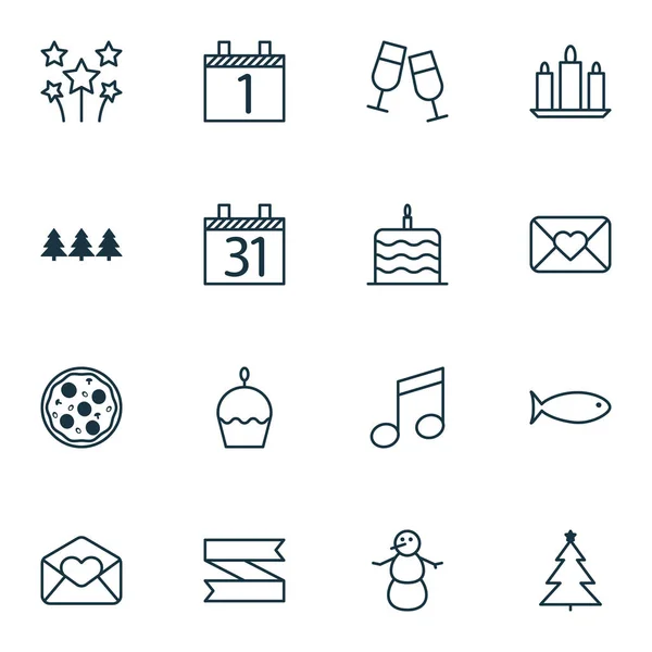 Set de 16 iconos navideños. Puede ser utilizado para el Web, móvil, interfaz de usuario y diseño infográfico. Incluye elementos tales como celebración, sobre, fecha y más . — Archivo Imágenes Vectoriales