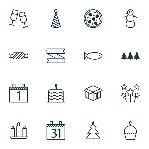 Zestaw 16 ikony Bożego Narodzenia. Może służyć do sieci Web, mobilnych, interfejsu użytkownika i Infographic Design. Zawiera elementy, takie jak Świąteczna, terminarz, zima i więcej. — Wektor stockowy