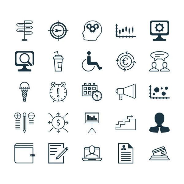 Set de 25 iconos editables universales. Puede ser utilizado para el diseño web, móvil y de aplicaciones. Incluye elementos como tarjeta de crédito, proceso cerebral, comercialización de palabras clave y más . — Vector de stock