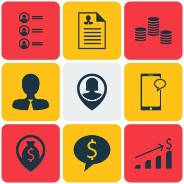 9 insan kaynakları simgeler kümesi. Web, mobil, UI ve Infographic tasarımı için kullanılabilir. Artış, büyüme, erkek ve daha fazlası gibi unsurları içerir.