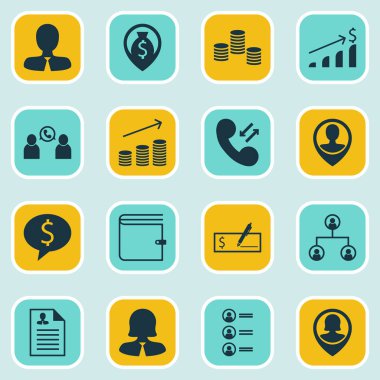 16 insan kaynakları simgeler kümesi. Web, mobil, UI ve Infographic tasarımı için kullanılabilir. Özgeçmiş, onay, m-cüzdan ve daha fazlası gibi unsurları içerir.