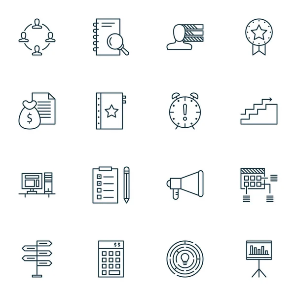 Conjunto de 16 iconos de gestión de proyectos. Puede ser utilizado para el Web, móvil, interfaz de usuario y diseño infográfico. Incluye elementos tales como hacer, personal, horario y más . — Vector de stock