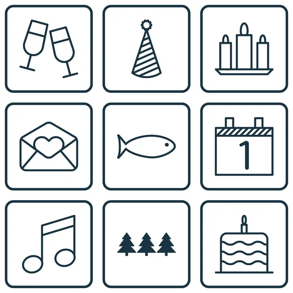 Conjunto de 9 Ícones de Natal. Pode ser usado para Web, Mobile, UI e design infográfico. Inclui elementos como nota, aniversário, festa e muito mais . —  Vetores de Stock
