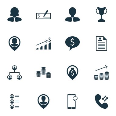 16 insan kaynakları simgeler kümesi. Web, mobil, UI ve Infographic tasarımı için kullanılabilir. Örgüt, başvuru, özgeçmiş ve daha fazlası gibi unsurları içerir.