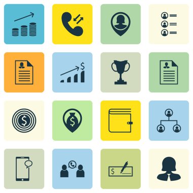 16 insan kaynakları simgeler kümesi. Web, mobil, UI ve Infographic tasarımı için kullanılabilir. Yapısı, başvuru ve hedef gibi unsurları içerir.