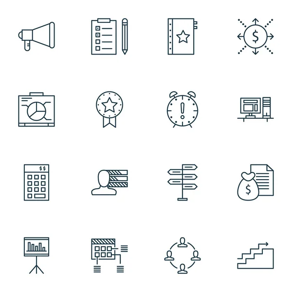 Conjunto de 16 iconos de gestión de proyectos. Puede ser utilizado para el Web, móvil, interfaz de usuario y diseño infográfico. Incluye elementos tales como calidad, habilidades, dinero en efectivo y más . — Archivo Imágenes Vectoriales