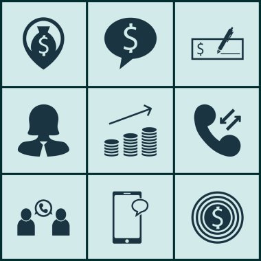 9 insan kaynakları simgeler kümesi. Web, mobil, UI ve Infographic tasarımı için kullanılabilir. Banka, para, dolar ve daha fazlası gibi unsurları içerir.