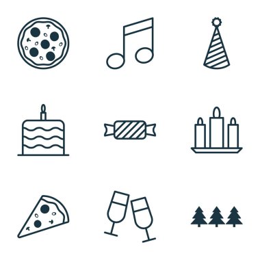 9 sene simgeler kümesi. Web, mobil, UI ve Infographic tasarımı için kullanılabilir. Öğeleri içeren pizzacı gibi kutlamak, pasta vb..