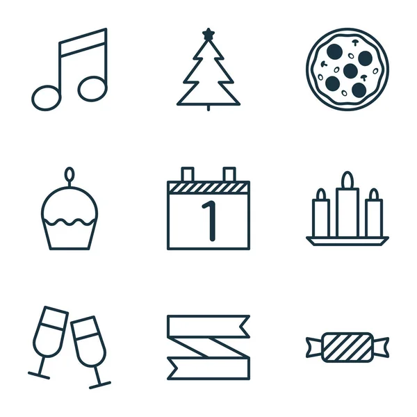 Készlet 9 karácsonyi ikonok. Lehet használni a Web, mobil, Ui és Infographic Design. Étel, Pizza, Cupcake és több elemet tartalmaz. — Stock Vector