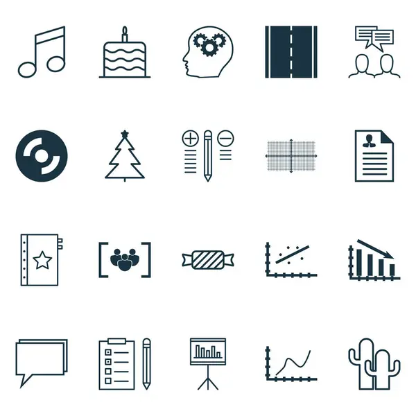 Conjunto de 20 iconos editables universales. Puede ser utilizado para el diseño web, móvil y de aplicaciones. Incluye elementos tales como proceso cerebral, toma de decisiones, cactus y más . — Vector de stock