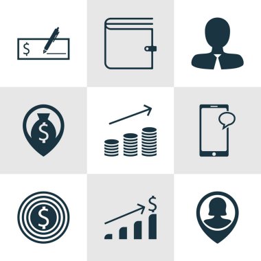 9 insan kaynakları simgeler kümesi. Web, mobil, UI ve Infographic tasarımı için kullanılabilir. Para, kadın, banka ve daha fazla gibi unsurları içerir.
