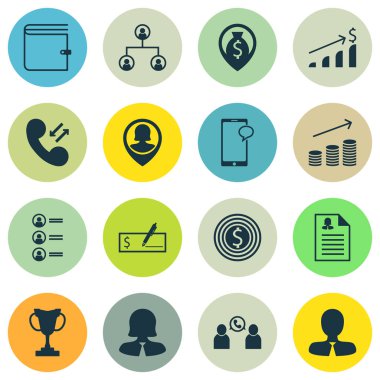 16 saat simgeler kümesi. Web, mobil, UI ve Infographic tasarımı için kullanılabilir. Profil, uygulama, sohbet ve daha fazlası gibi unsurları içerir.