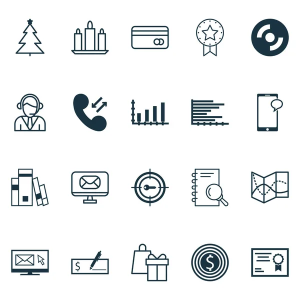 Conjunto de 20 iconos editables universales. Puede ser utilizado para el diseño web, móvil y de aplicaciones. Incluye elementos tales como correo electrónico, boletín de noticias, gráfico de barras y más . — Vector de stock