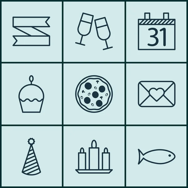 Set di 9 icone di Capodanno. Può essere utilizzato per Web, Mobile, UI e design infografico. Include elementi come banner, data, celebrazione e altro ancora . — Vettoriale Stock