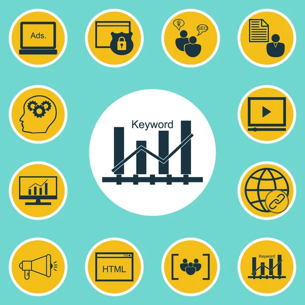 Sada 12 Seo ikony. Lze použít pro webové, mobilní, Ui a infografika Design. Zahrnuje prvky jako komplexní, párování, klienta a další. — Stockový vektor